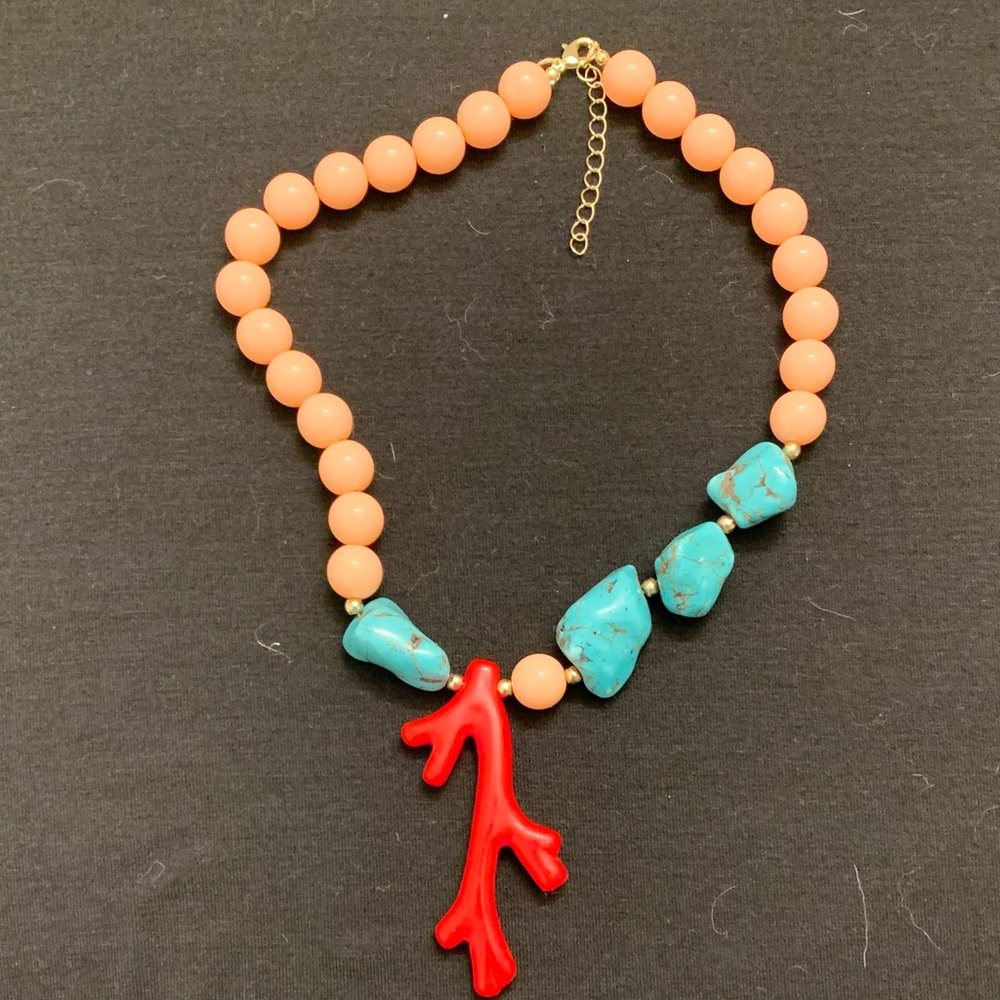 Coral and Turquoise Beaded Necklace